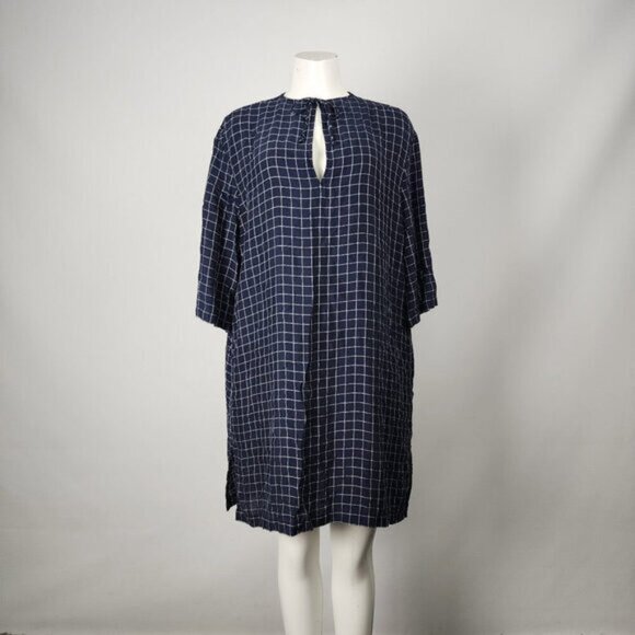 Theory Navy Plaid Shirt Dress Size M - Picture 1 of 6